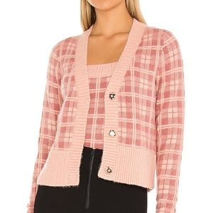 525 Pink plaid cardigan Small